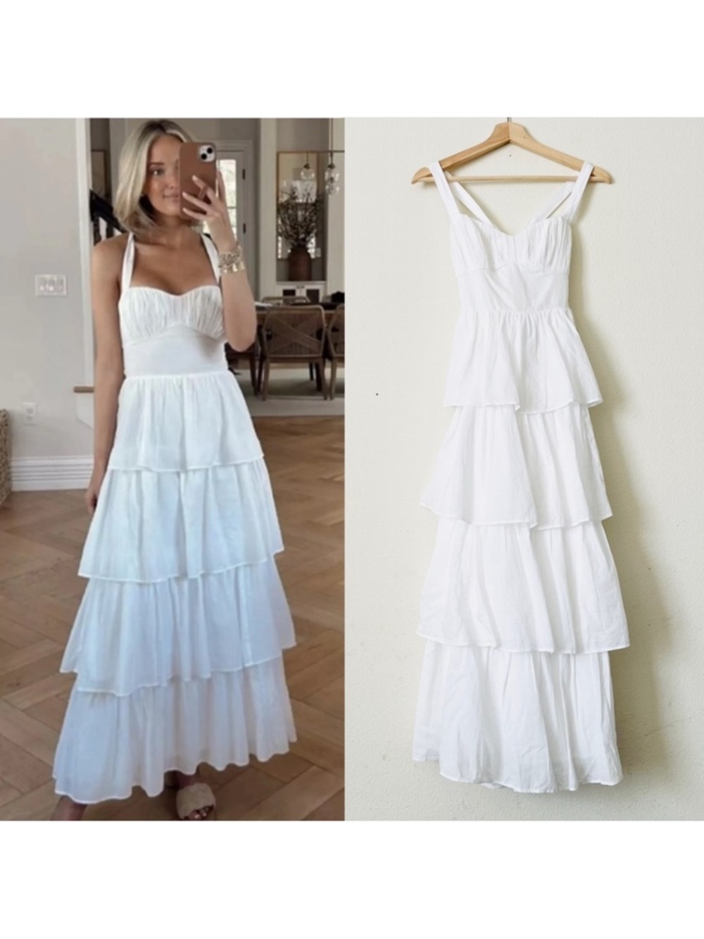 Abercrombie AND FITCH COTTON Tiered White Maxi Dress with Sweetheart neckline